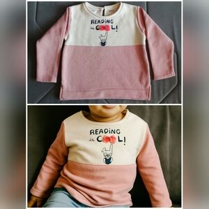 Zara Kids Pink White Reading is Cool Bunny Graphic Sweatshirt Top